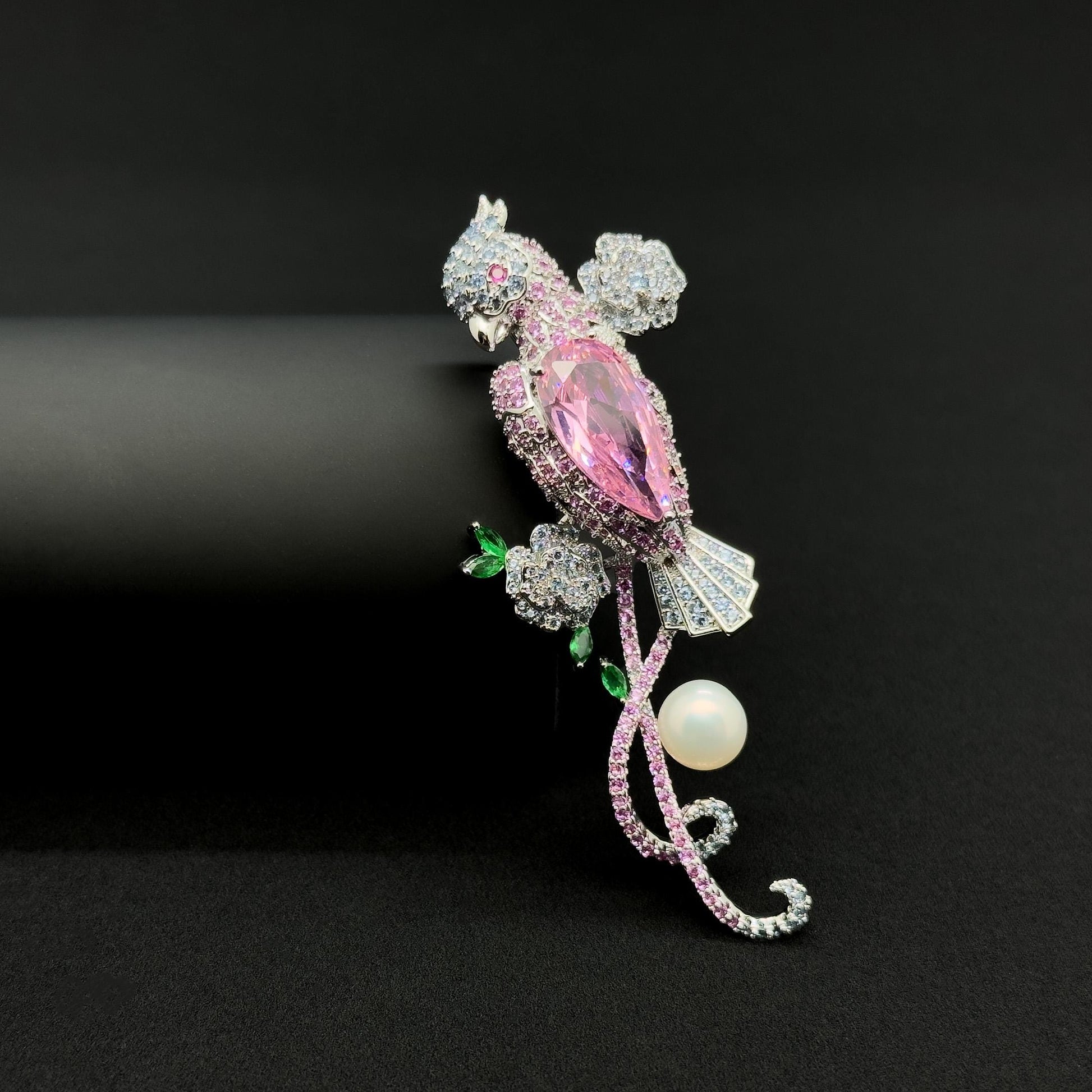 Rose Parrot Crystal Brooch Copper Suit Pin Party Accessory