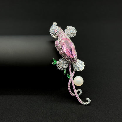 Rose Parrot Crystal Brooch Copper Suit Pin Party Accessory