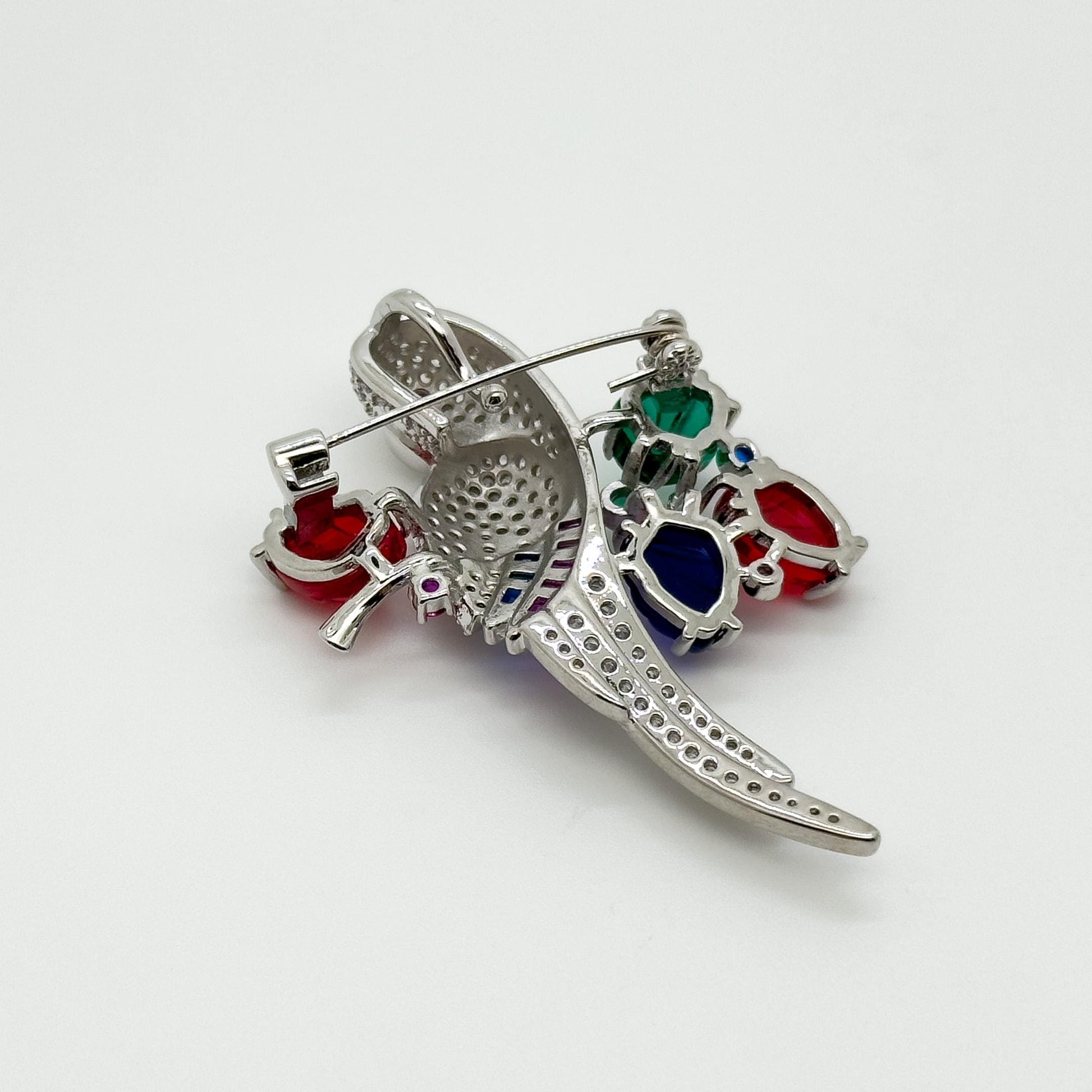 Vintage Colourful Glass Parrot Brooch Copper Zircon Handmade Gift