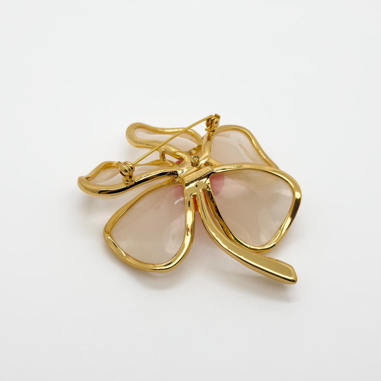 French Vintage Floral Brooch Pink Stamen Resin Stone Copper