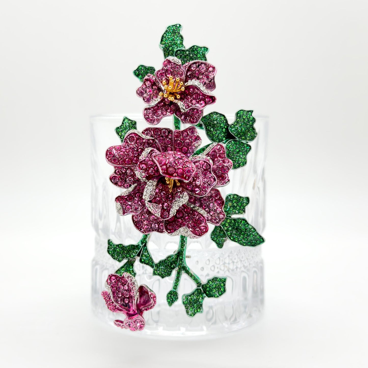 Handmade Rose Crystal Brooch Large Copper Zircon Flower Pin