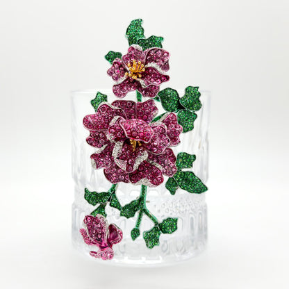 Handmade Rose Crystal Brooch Large Copper Zircon Flower Pin