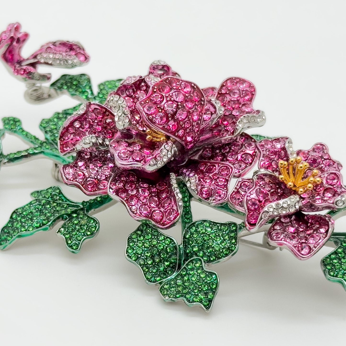 Handmade Rose Crystal Brooch Large Copper Zircon Flower Pin