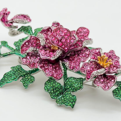 Handmade Rose Crystal Brooch Large Copper Zircon Flower Pin