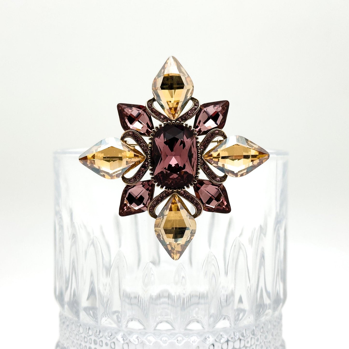 Vintage Palace-Style Crystal Cross Brooch Pendant Dual-Purpose Pin