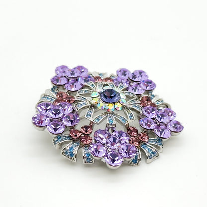 Vintage Purple Flower Brooch Zircon Copper Pendant Brooch Dual Use