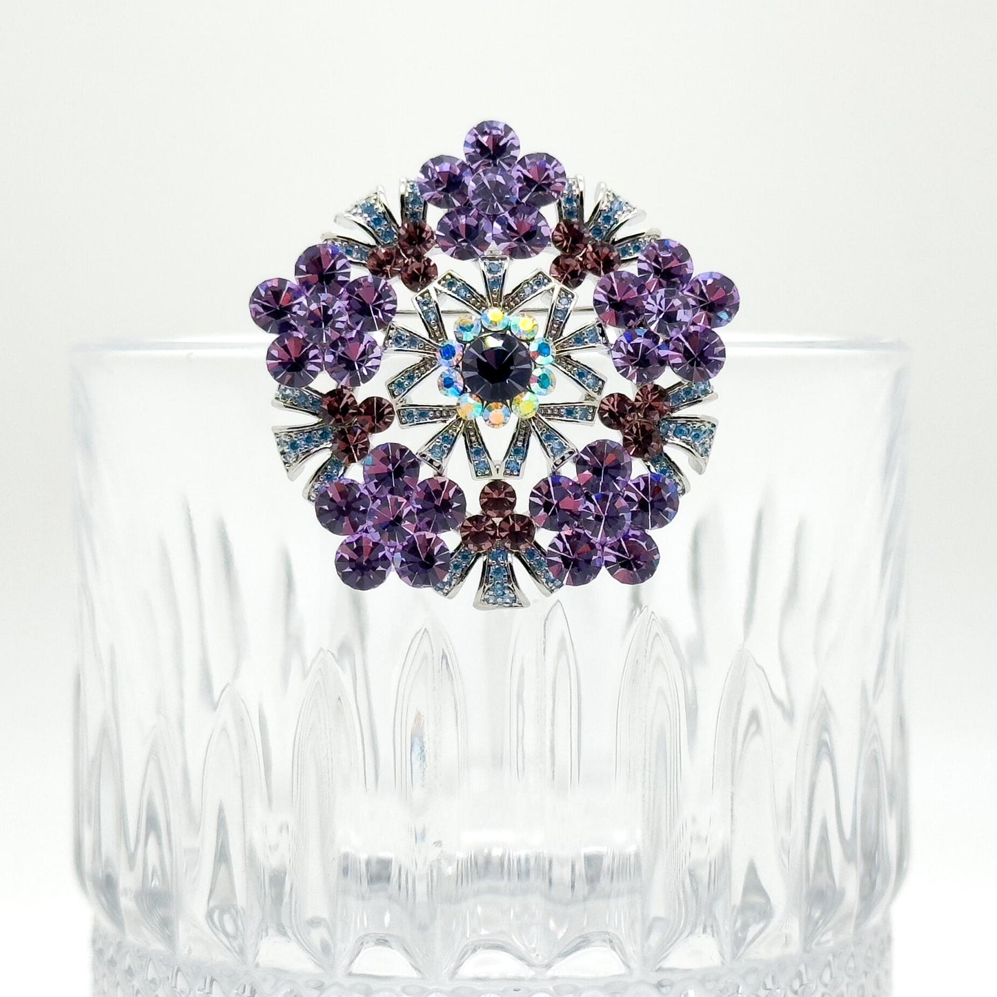 Vintage Purple Flower Brooch Zircon Copper Pendant Brooch Dual Use