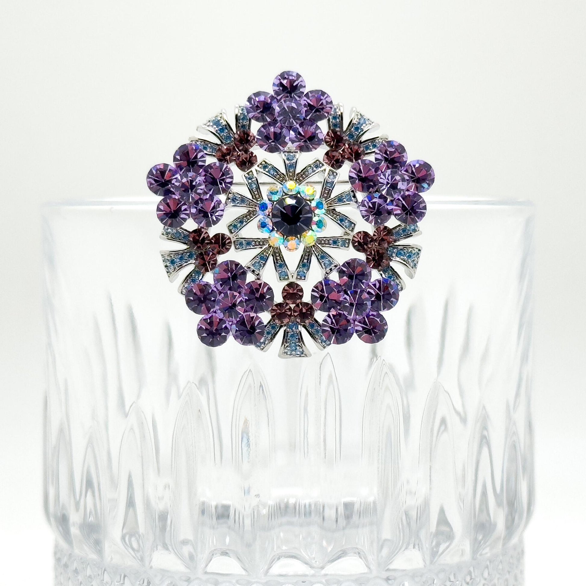 Vintage Purple Flower Brooch Zircon Copper Pendant Brooch Dual Use