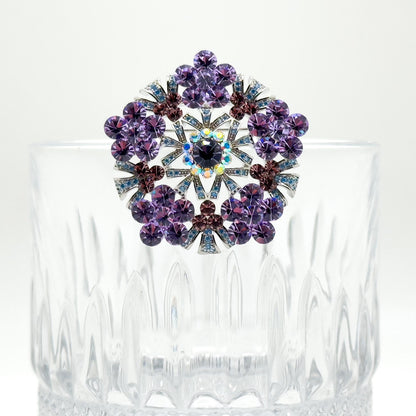 Vintage Purple Flower Brooch Zircon Copper Pendant Brooch Dual Use