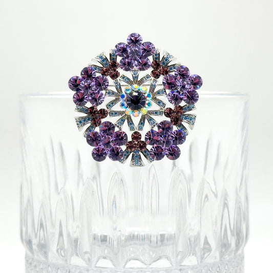 Vintage Purple Flower Brooch Zircon Copper Pendant Brooch Dual Use