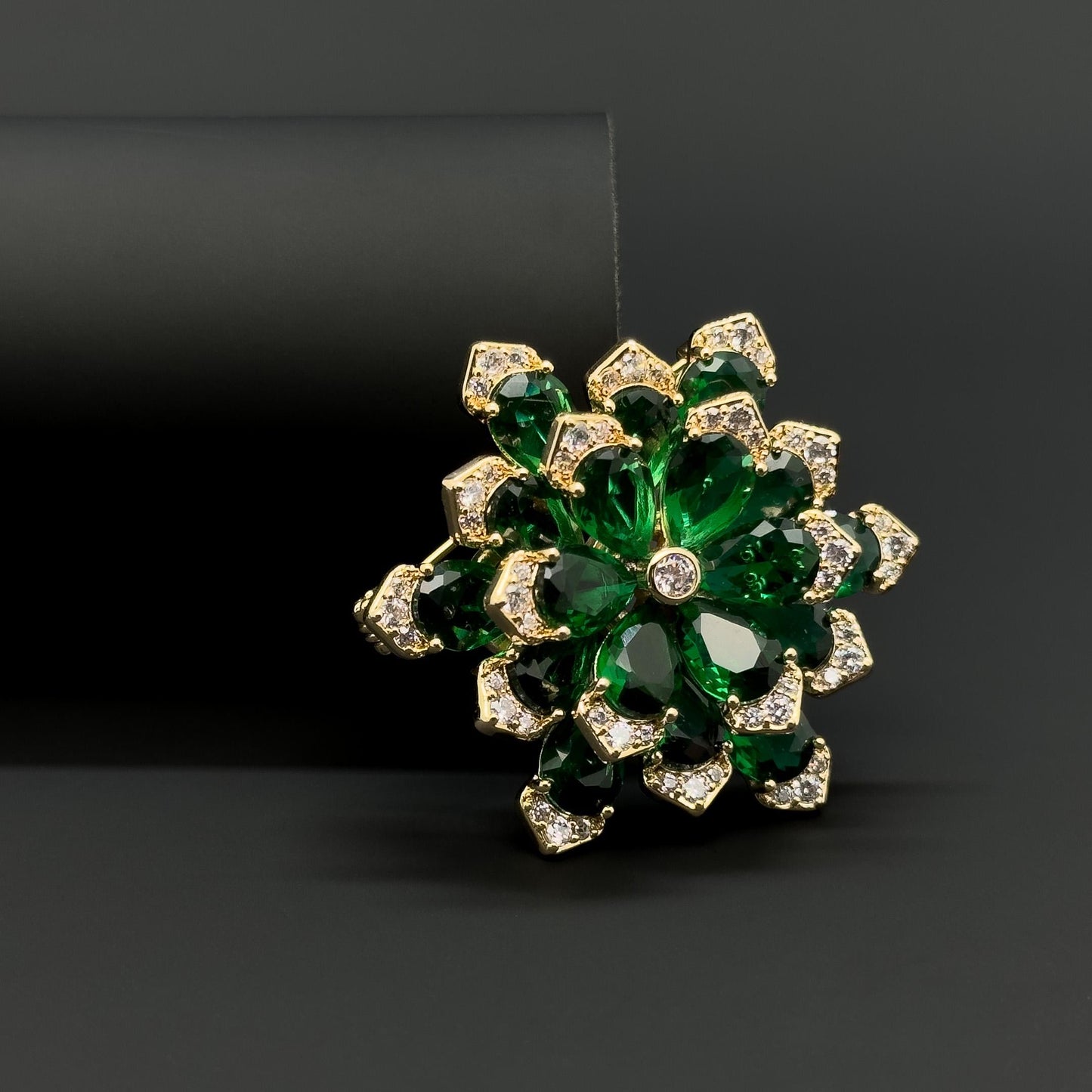 Blue Austrian Crystal Snowflake Brooch Pendant, Copper, Zircon Accents