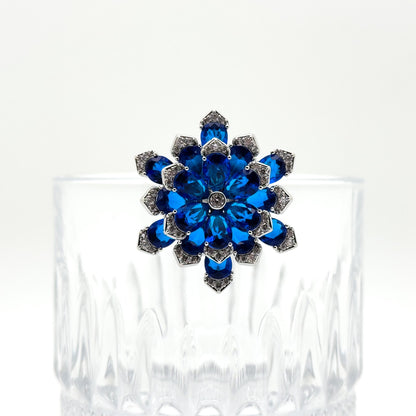 Blue Austrian Crystal Snowflake Brooch Pendant, Copper, Zircon Accents