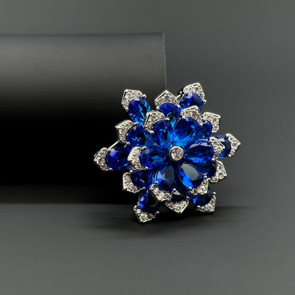 Blue Austrian Crystal Snowflake Brooch Pendant, Copper, Zircon Accents