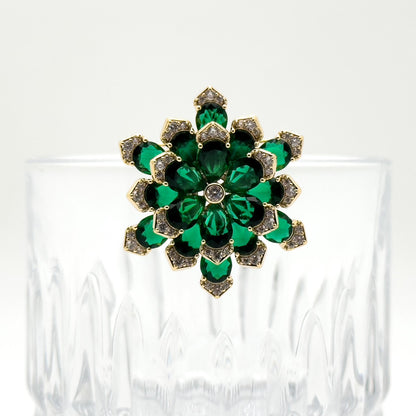 Blue Austrian Crystal Snowflake Brooch Pendant, Copper, Zircon Accents