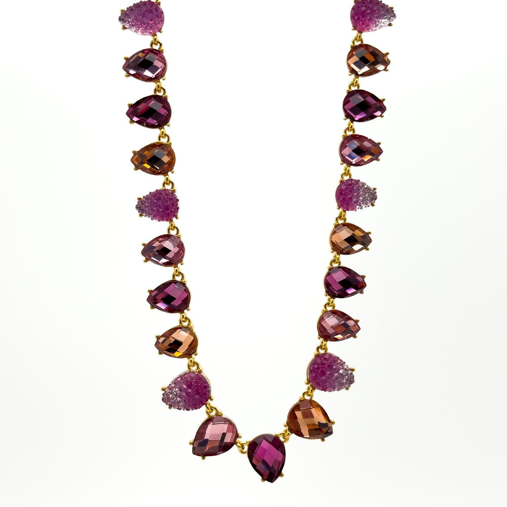 Art Deco Amethyst Crystal Beaded Statement Necklace with Gift Box