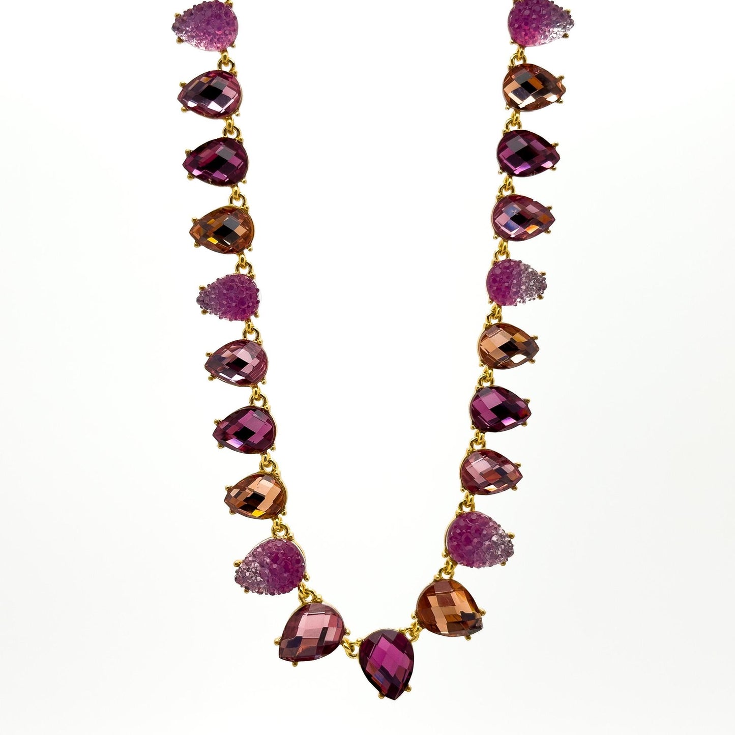 Art Deco Amethyst Crystal Beaded Statement Necklace with Gift Box