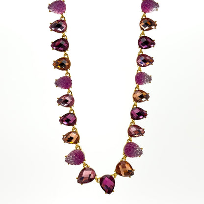 Art Deco Amethyst Crystal Beaded Statement Necklace with Gift Box