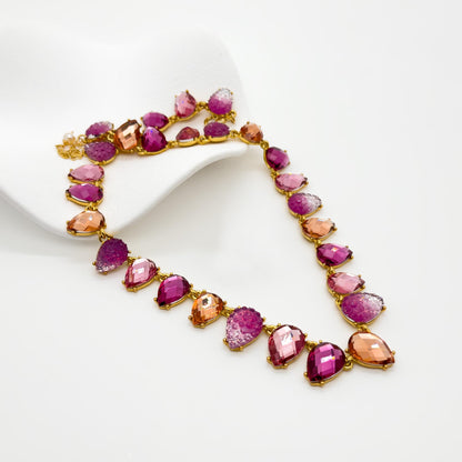 Art Deco Amethyst Crystal Beaded Statement Necklace with Gift Box
