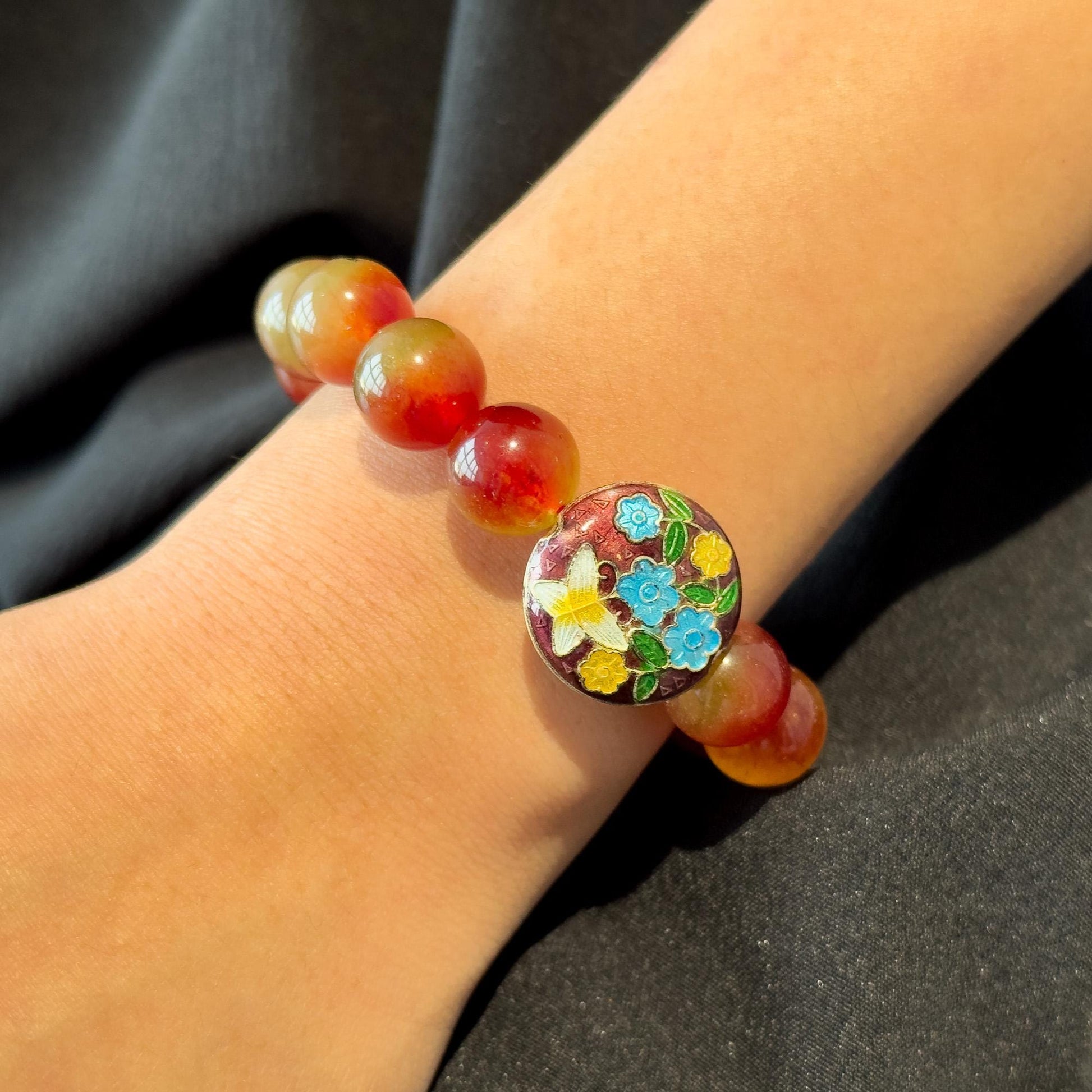 Vintage Art Deco Beaded Gemstone Necklace and Bracelet Set