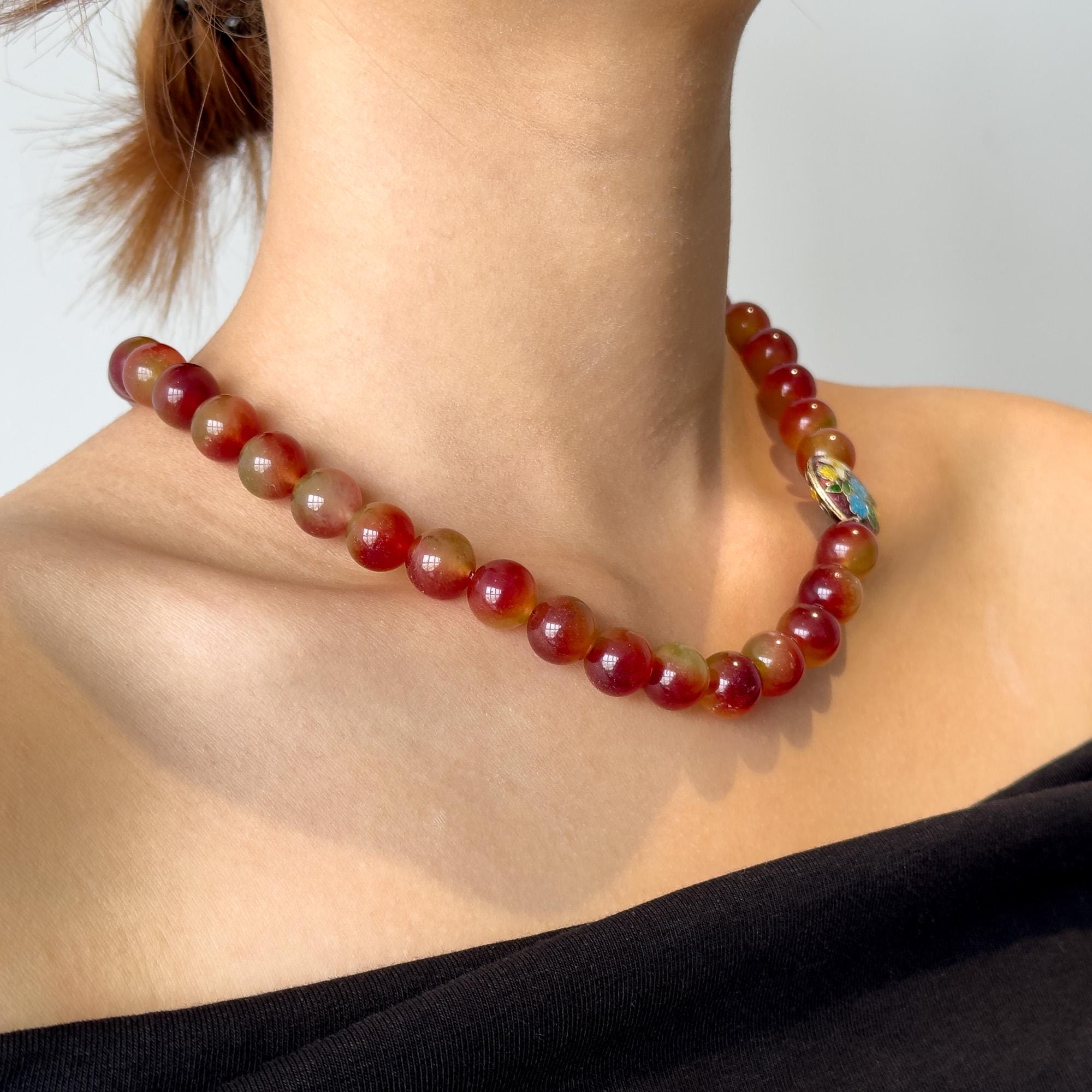 Vintage Art Deco Beaded Gemstone Necklace and Bracelet Set