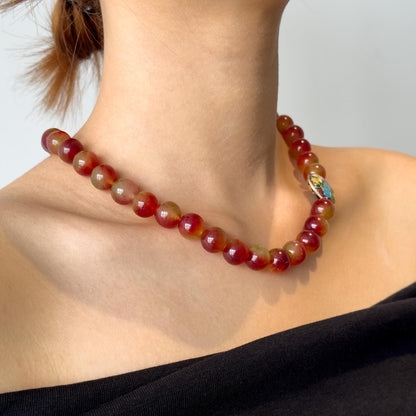 Vintage Art Deco Beaded Gemstone Necklace and Bracelet Set