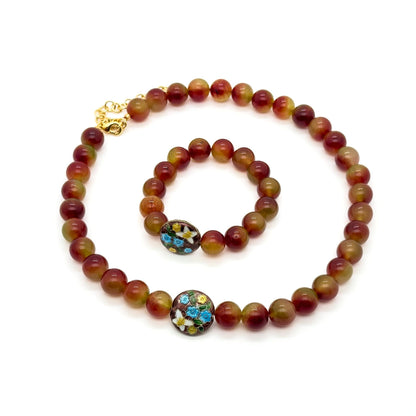 Vintage Art Deco Beaded Gemstone Necklace and Bracelet Set
