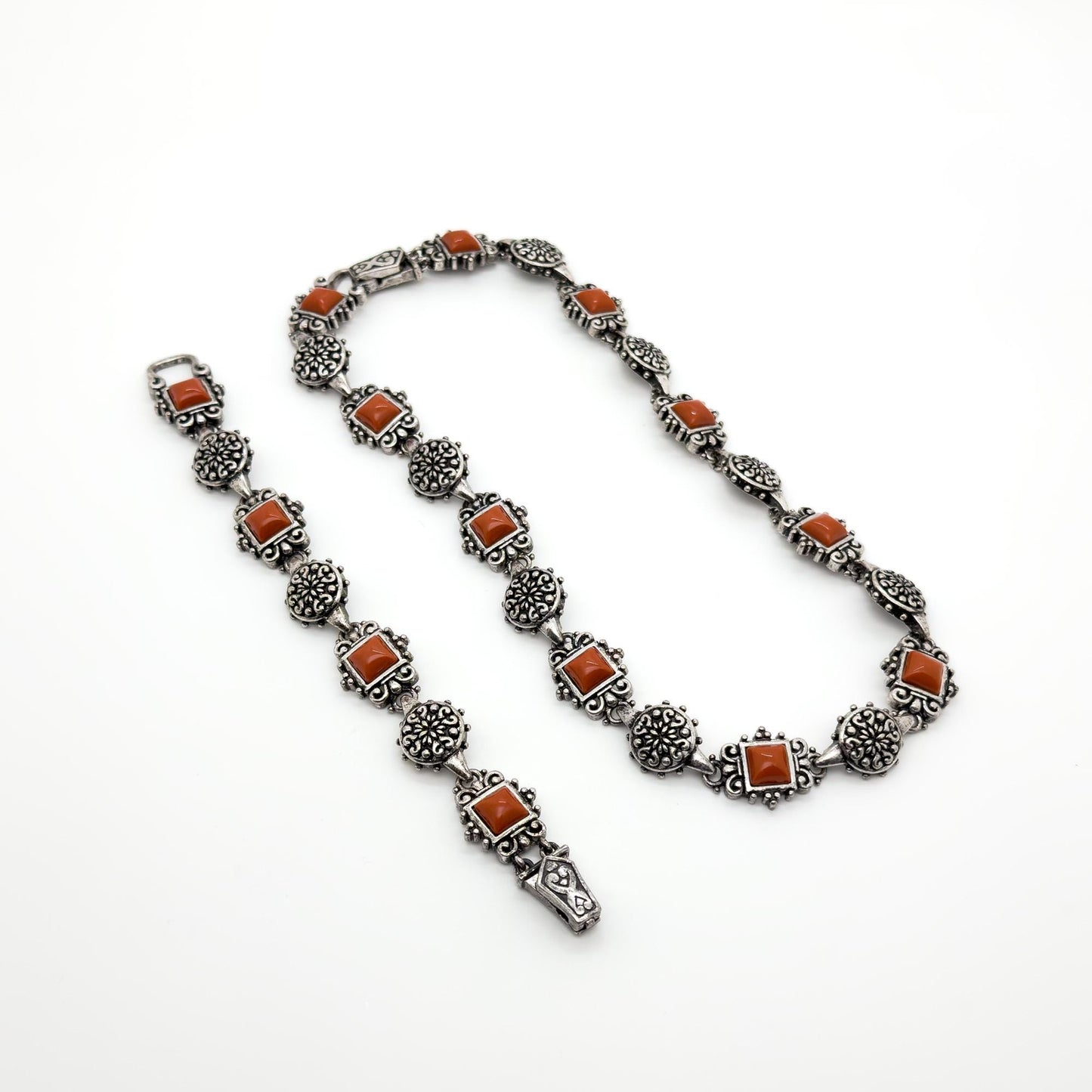 Vintage Art Deco Beaded Gemstone Necklace and Bracelet Set