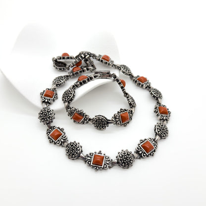 Vintage Art Deco Beaded Gemstone Necklace and Bracelet Set