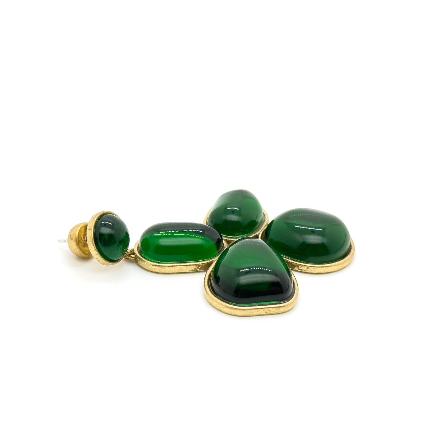 Art Deco Vintage Four-Leaf Clover Emerald Glass Copper Earrings
