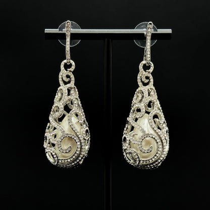 Vintage Art Deco Teardrop Earrings with Pearl Rhinestone Detail