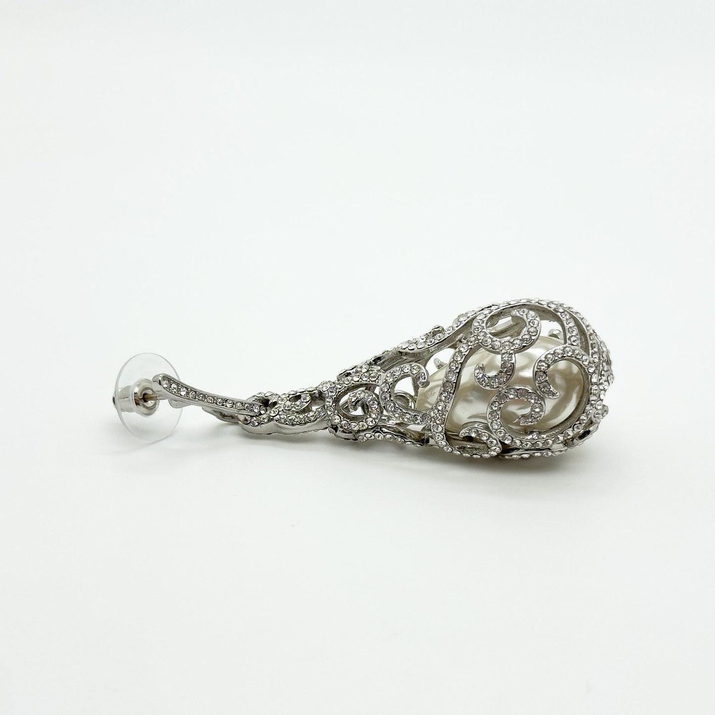 Vintage Art Deco Teardrop Earrings with Pearl Rhinestone Detail