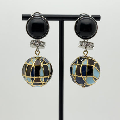 Vintage Art Deco Enamel Ball Earrings with Rhinestone Accents