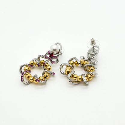 Vintage Art Deco Enamel Hoop Earrings with Zircon Accents