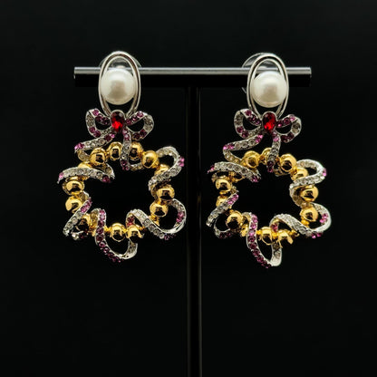 Vintage Art Deco Enamel Hoop Earrings with Zircon Accents