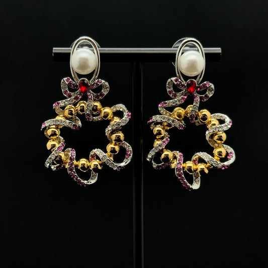 Vintage Art Deco Enamel Hoop Earrings with Zircon Accents