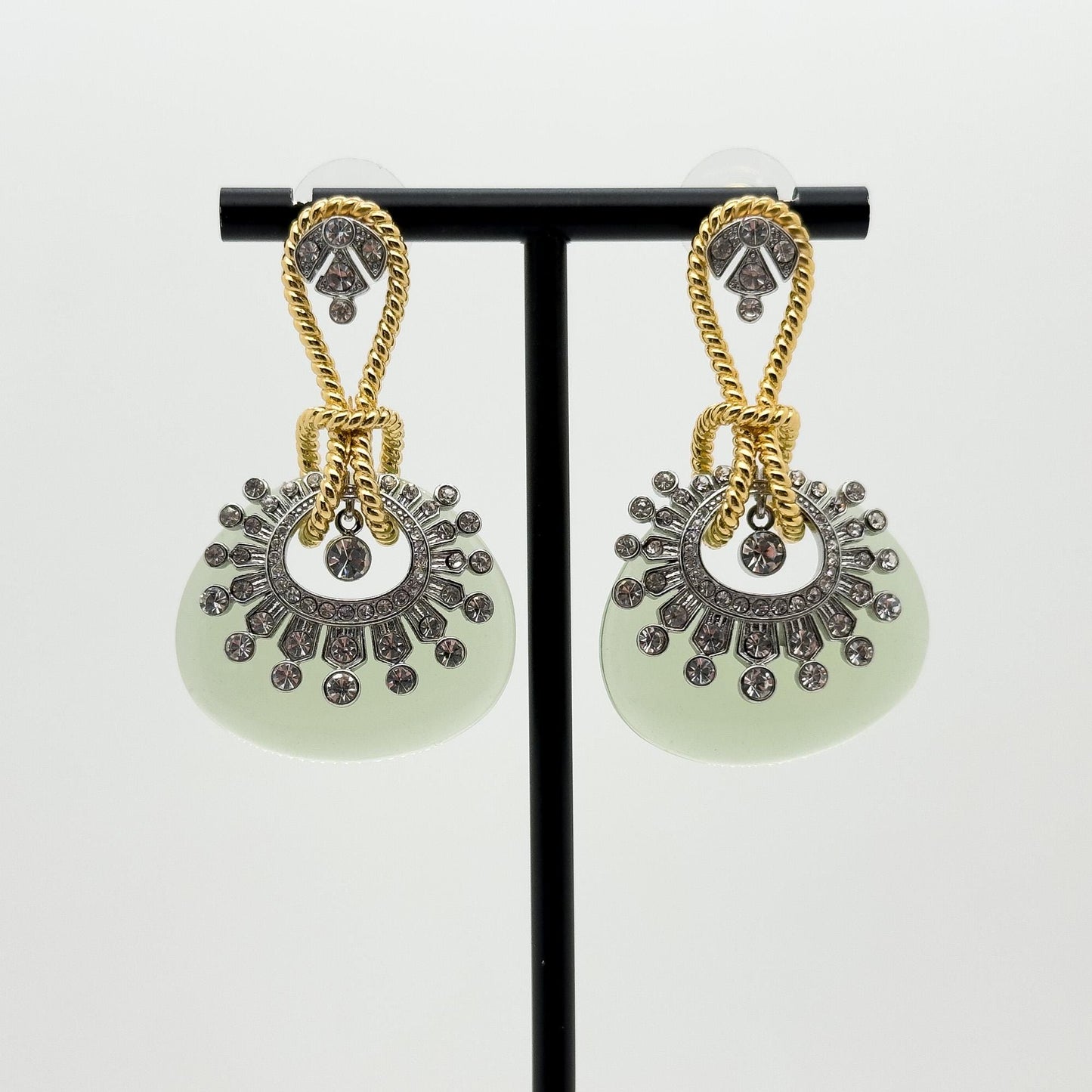 Vintage Art Deco Large Oval Zircon Pearl Drop Stud Earrings