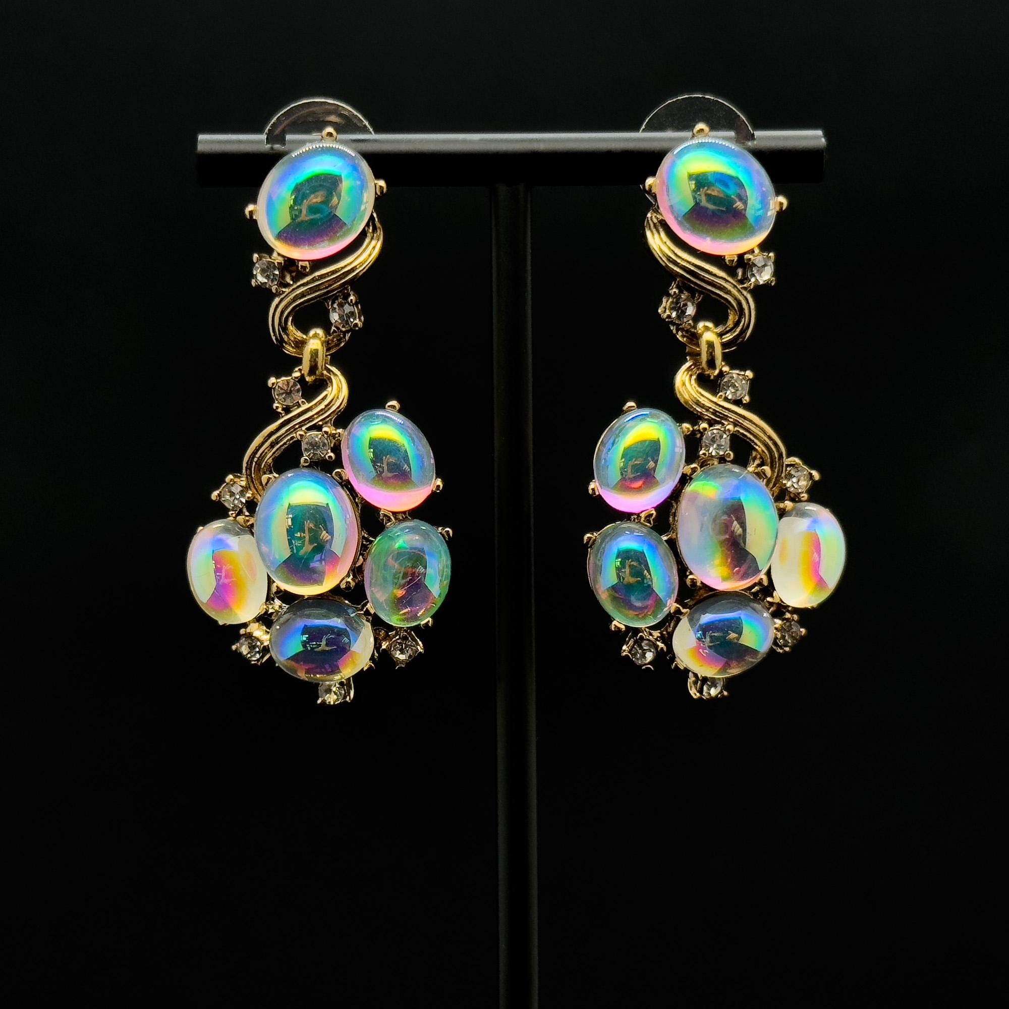 Art Deco Retro Gradient Zircon Pearl Copper Drop Earrings