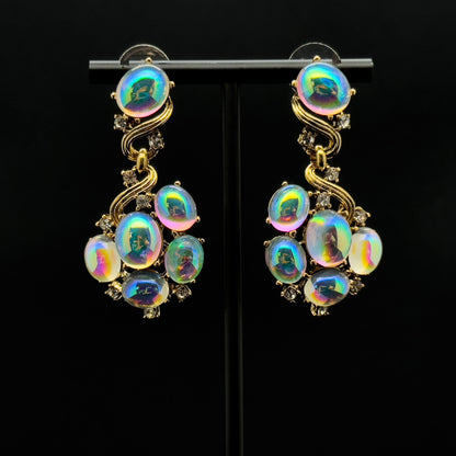 Art Deco Retro Gradient Zircon Pearl Copper Drop Earrings