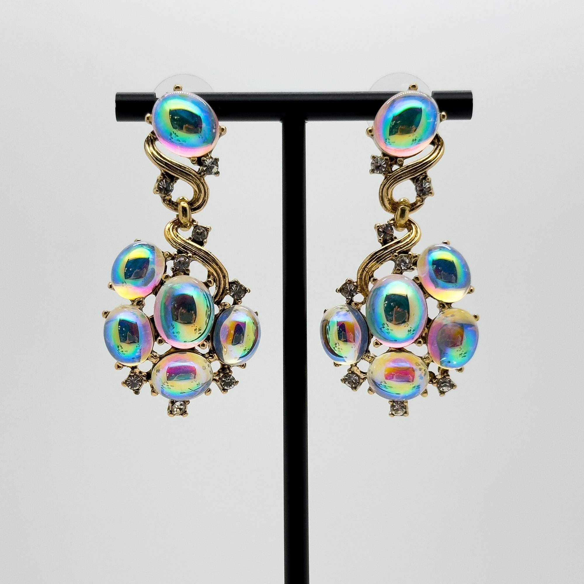 Art Deco Retro Gradient Zircon Pearl Copper Drop Earrings