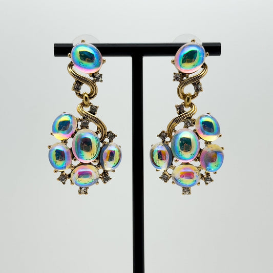 Art Deco Retro Gradient Zircon Pearl Copper Drop Earrings