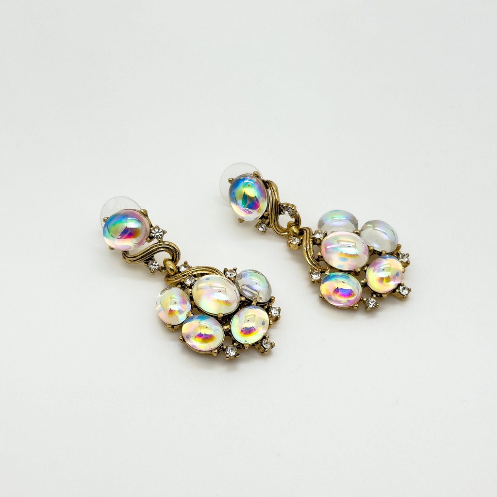 Art Deco Retro Gradient Zircon Pearl Copper Drop Earrings