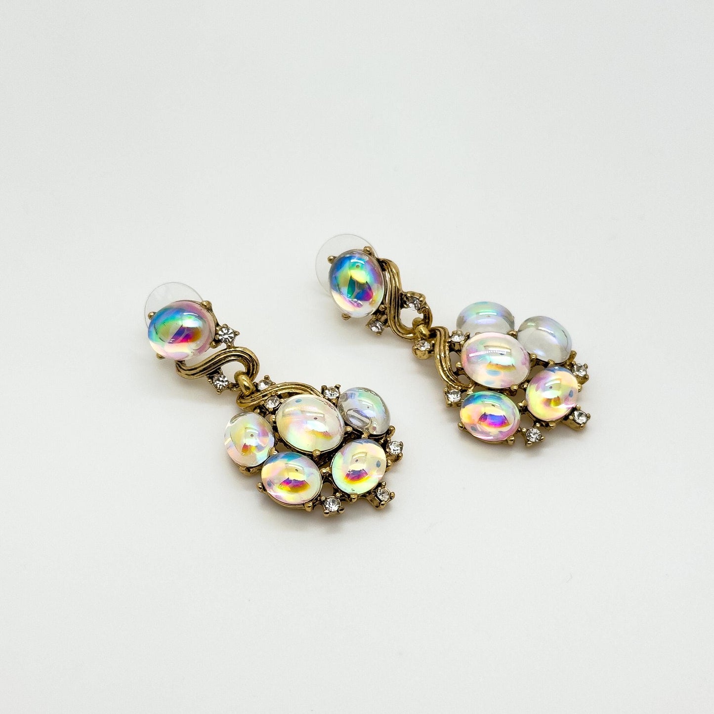 Art Deco Retro Gradient Zircon Pearl Copper Drop Earrings