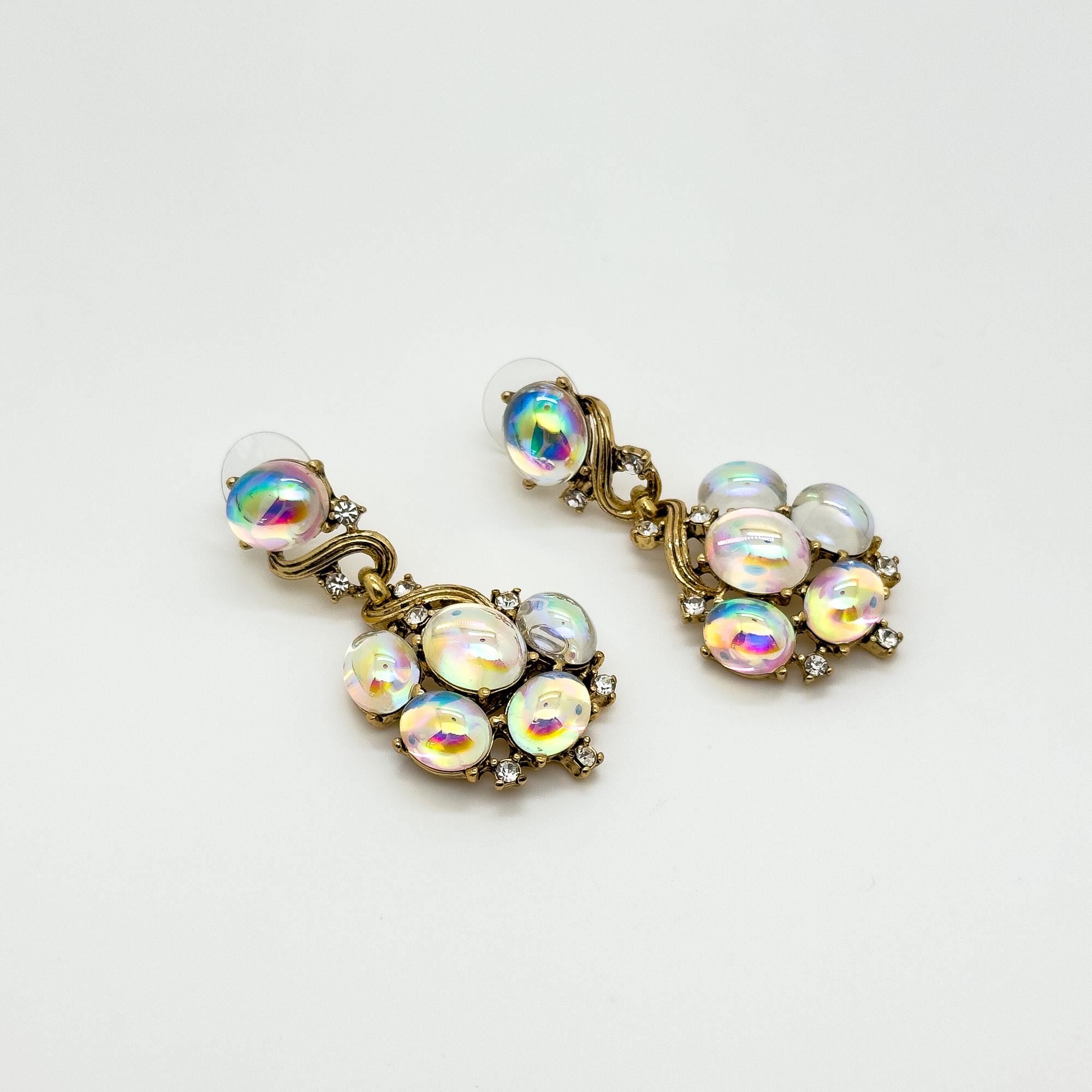 Art Deco Retro Gradient Zircon Pearl Copper Drop Earrings