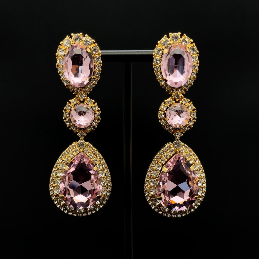 Vintage Art Deco Teardrop Long Drop Earrings with Zircon Detailing