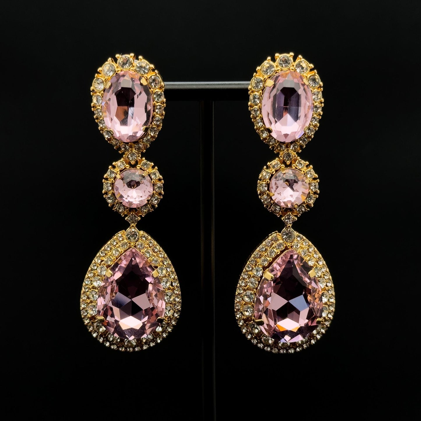 Vintage Art Deco Teardrop Long Drop Earrings with Zircon Detailing