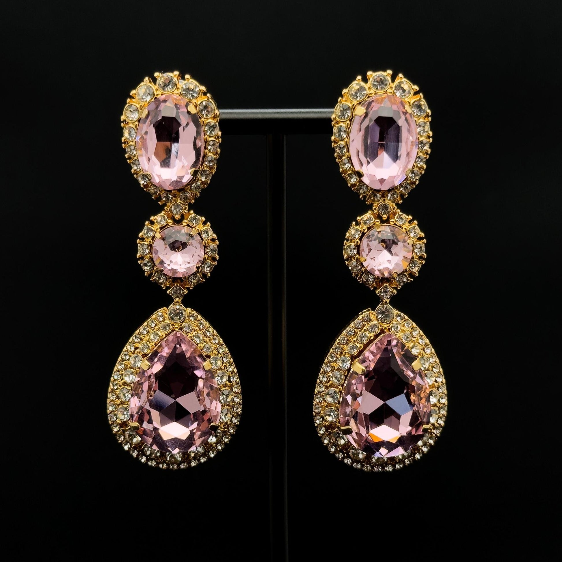 Vintage Art Deco Teardrop Long Drop Earrings with Zircon Detailing