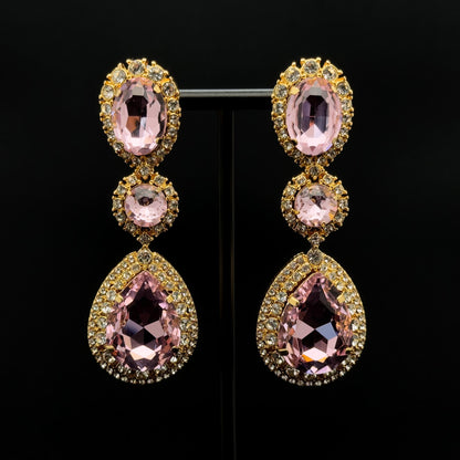 Vintage Art Deco Teardrop Long Drop Earrings with Zircon Detailing