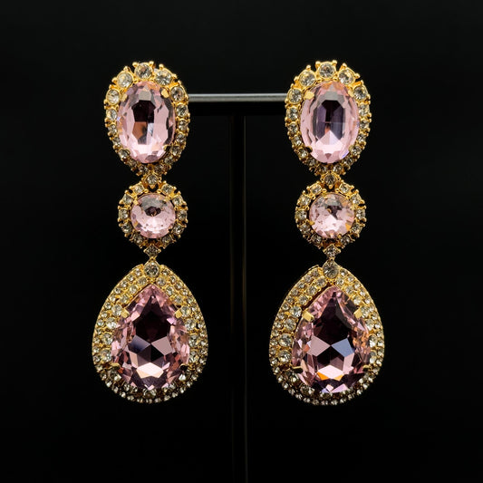 Vintage Art Deco Teardrop Long Drop Earrings with Zircon Detailing