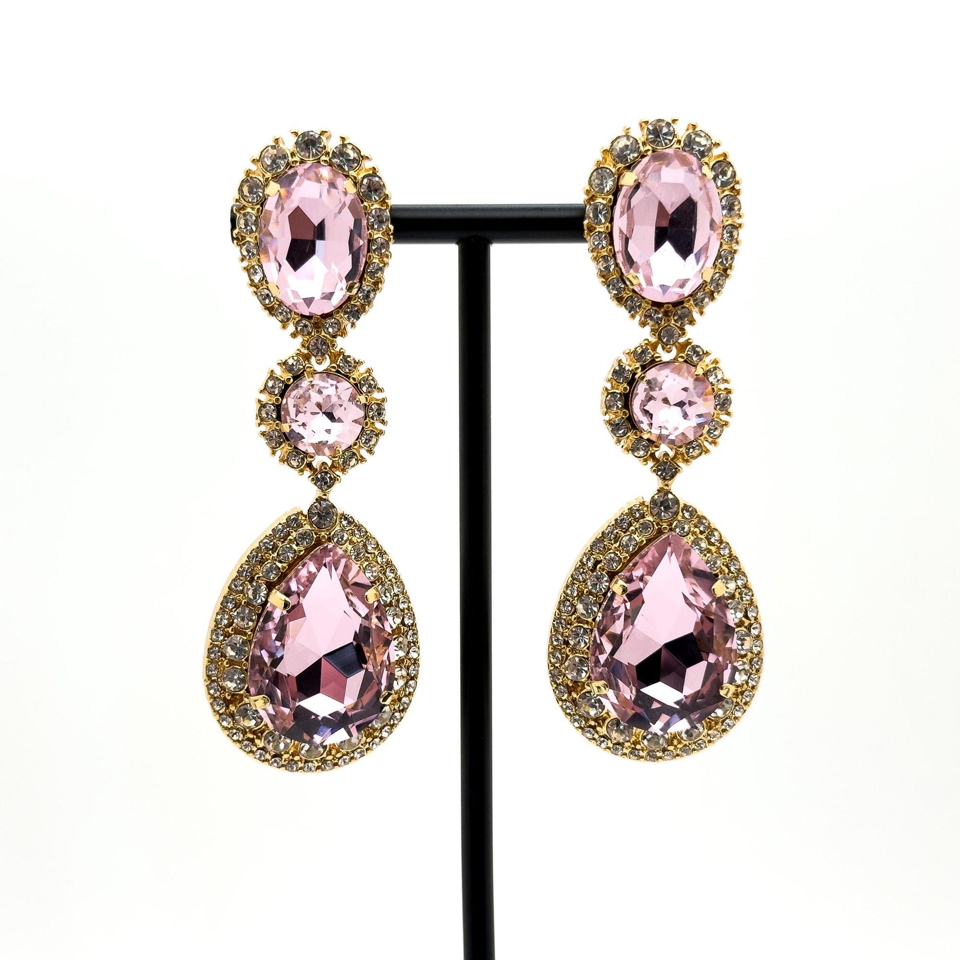 Vintage Art Deco Teardrop Long Drop Earrings with Zircon Detailing