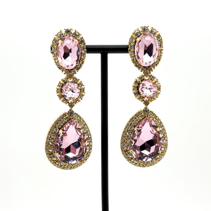Vintage Art Deco Teardrop Long Drop Earrings with Zircon Detailing